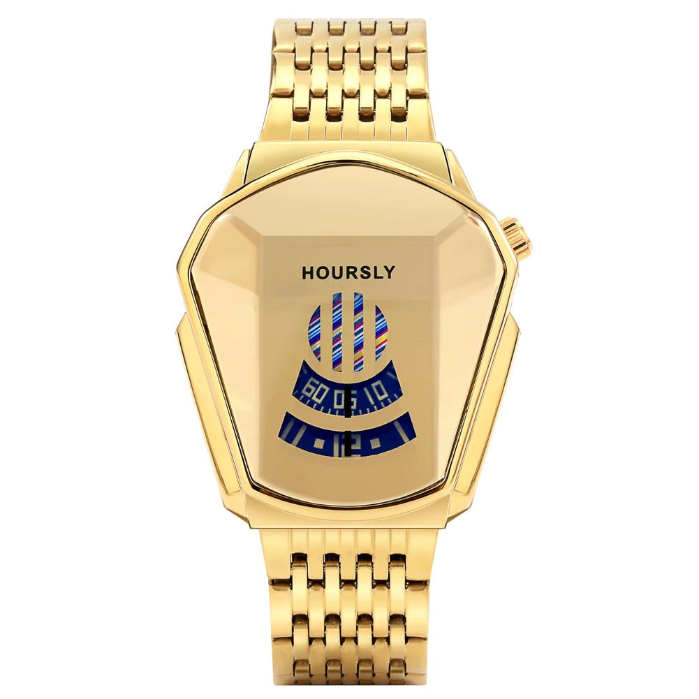 Luxury Locomotive Watch HOURSLY Brand Trend Cool Men’s Wrist Watch Stainless Steel Technology Fashion Quartz Watch For Men